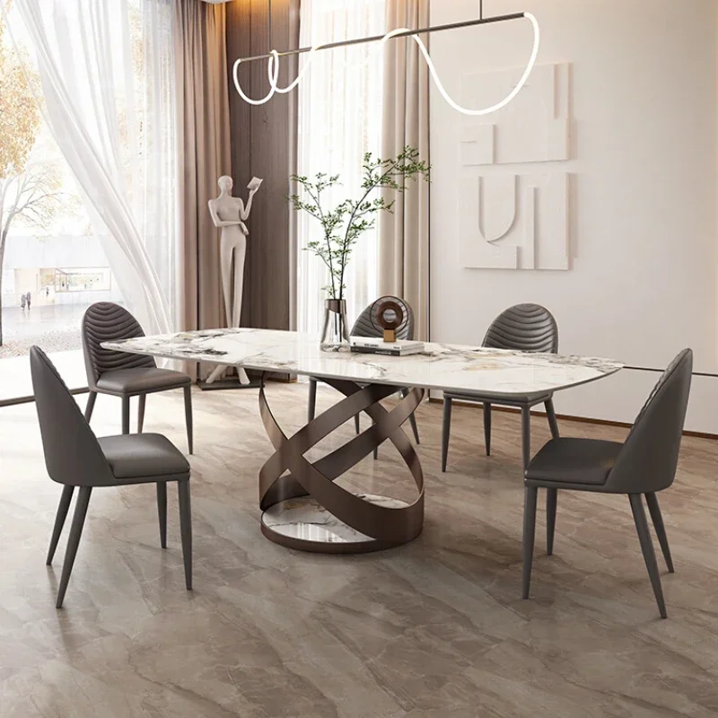 

Stone Plate Dining Table Modern Minimalist Italian Bright Marble Rectangular Luxury
