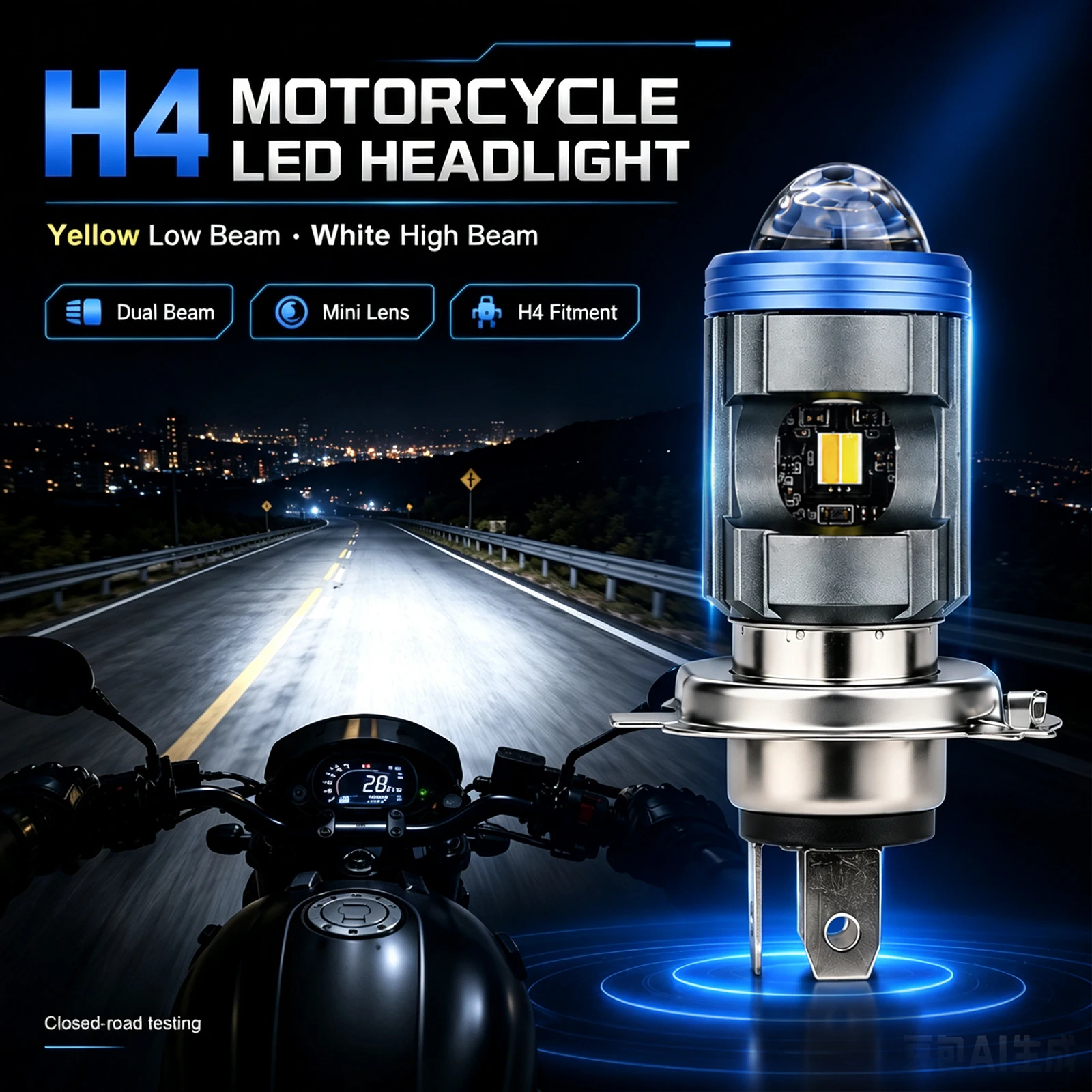 1x H4 LED Motorcycle Headlight Bulbs 12V CSP Lens Led Moto Light Hi Lo Beam Yellow White Lamp Canbus For Yamaha Kawasaki Suzuki