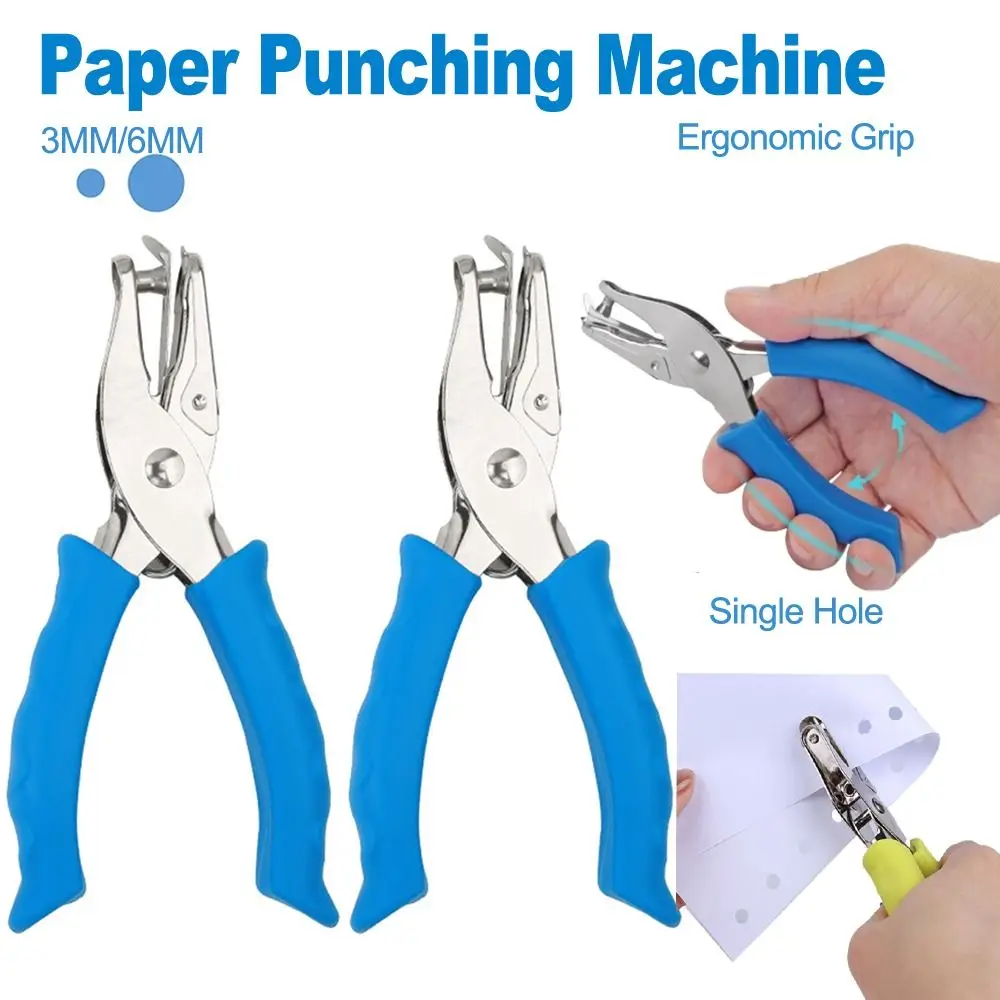 2Pcs 3/6mm Single Hole Punching Machine Creative Portable Handheld Hole Punch Rubber Handle 3 Color Available Mini Paper Puncher