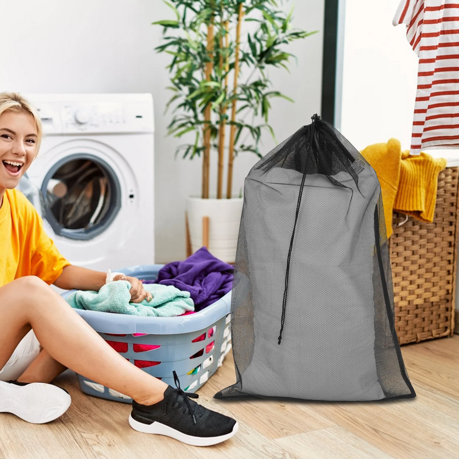 

4pcs Extra Large Mesh Laundry Bag 90X60Cm Drawstring Washable Heavy Duty Polyester For Quilts Bed Sheets Clothes Machine Wash