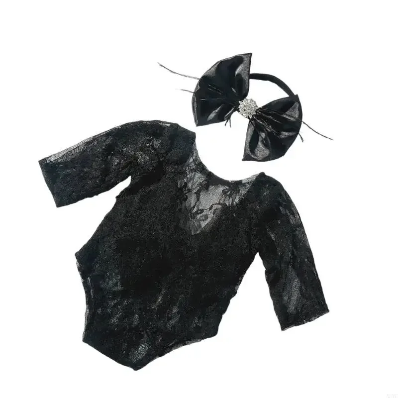 

Комплект A5YC: Красивый кружевной ромпер и повязка на голову – уникальный наряд для детей, одежда для новорожденных для фотосессий и торжеств