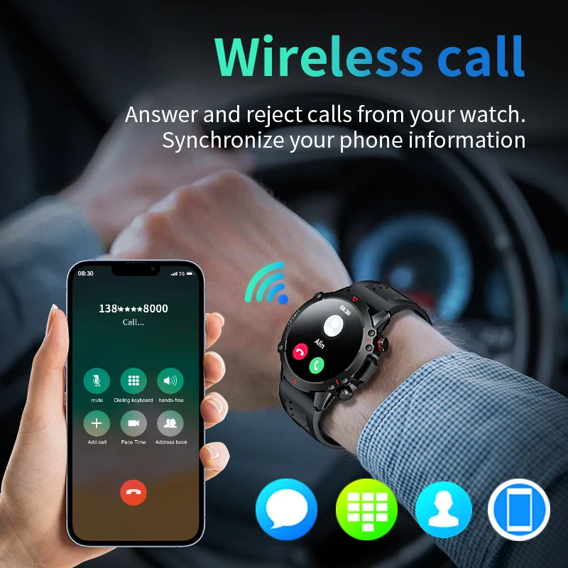 1.53 Cal HD Bluetooth Call Smart Watch męski nadajnik sportowy Fitness Monitor pracy serca IP67 wodoodporny Smartwatch dla mężczyzn z systemem Android + IOS