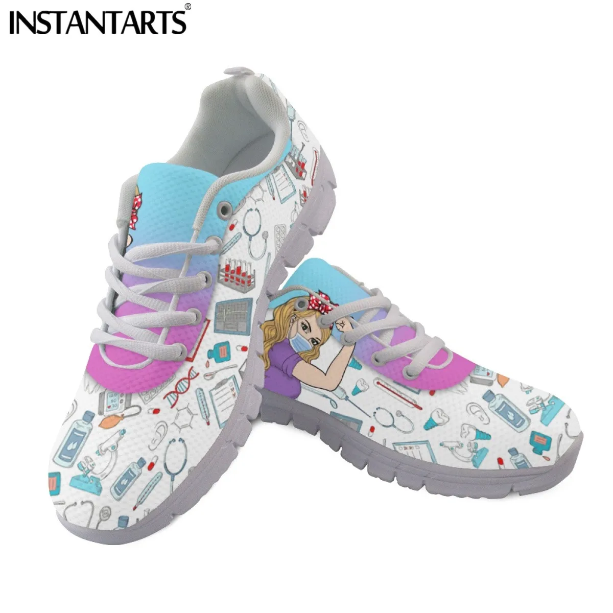 INSTANTARTS Nursing Shoes for Women VET Medicine Personalized Name Brand Designer Ladies Hospital Flats Sneaker Zapatos Mujer