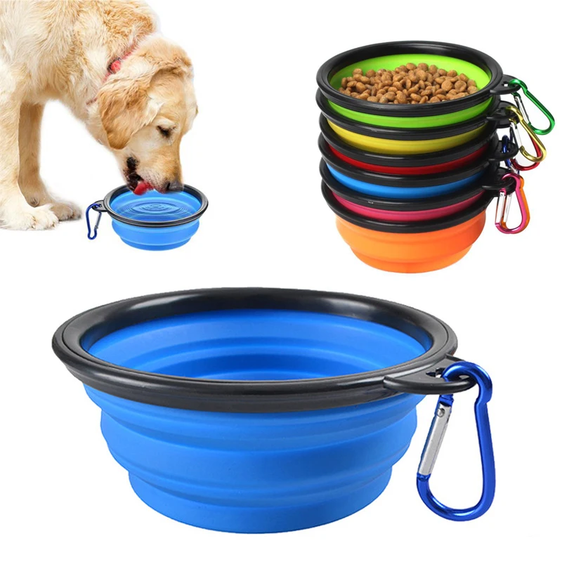 1000ML Silikon Hund Feeder Bowl Mit Karabiner Folding Katze Schüssel Reise Hund Fütterung Liefert Essen Wasser Behälter Pet Zubehör