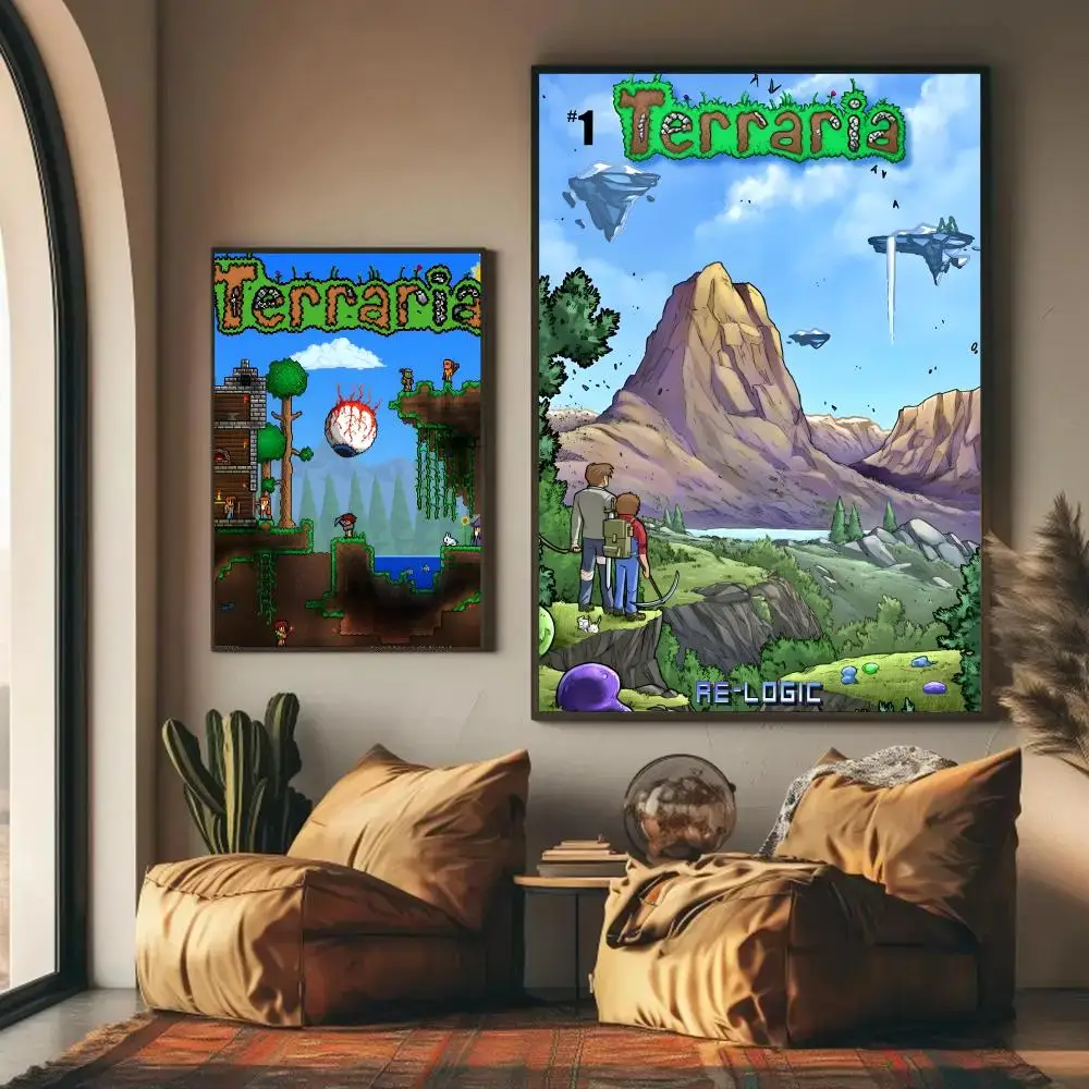 Game T-Terraria Poster Self-adhesive Wall Mural Art Waterproof Sticker For Bar Room Decor High Quality Print Gift