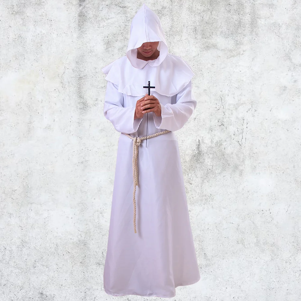 Costumi per costumi di famiglia divisi di Halloween Abito da mago Mantello medievale con cappuccio Sacerdote