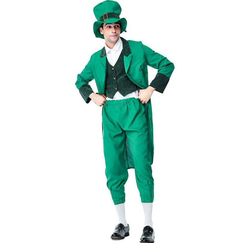 Charms de la suerte para hombre adulto, Leprechaun irlandés de vestido de fiesta, disfraz de fantasía para el Día de San Patricio, ropa de Cosplay de rendimiento