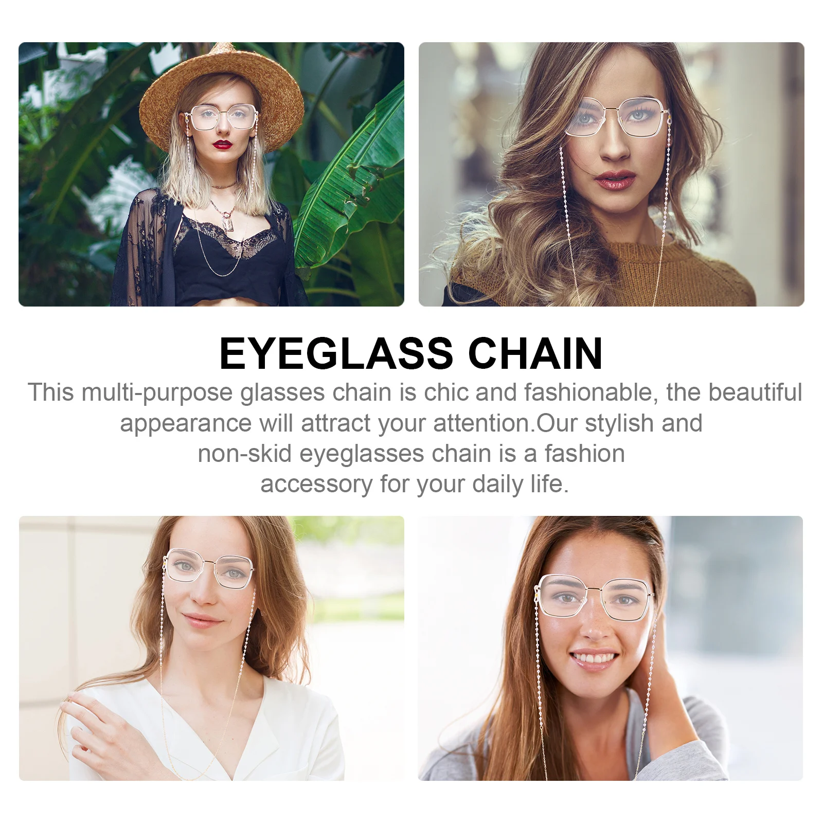 

2Pcs Women's Pearl Bead Glasses Chain Premium Drop-Resistant Eyewear Retainer Strap for Daily Wear Outdoor Sports Use