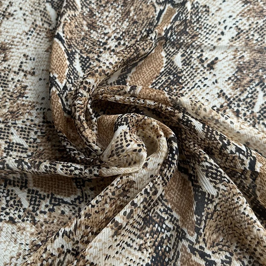 1 meter 100% Mulberry Silk 10 momme Crinkle Georgette Silk Thin Fabric Snake Printed 116cm 45\