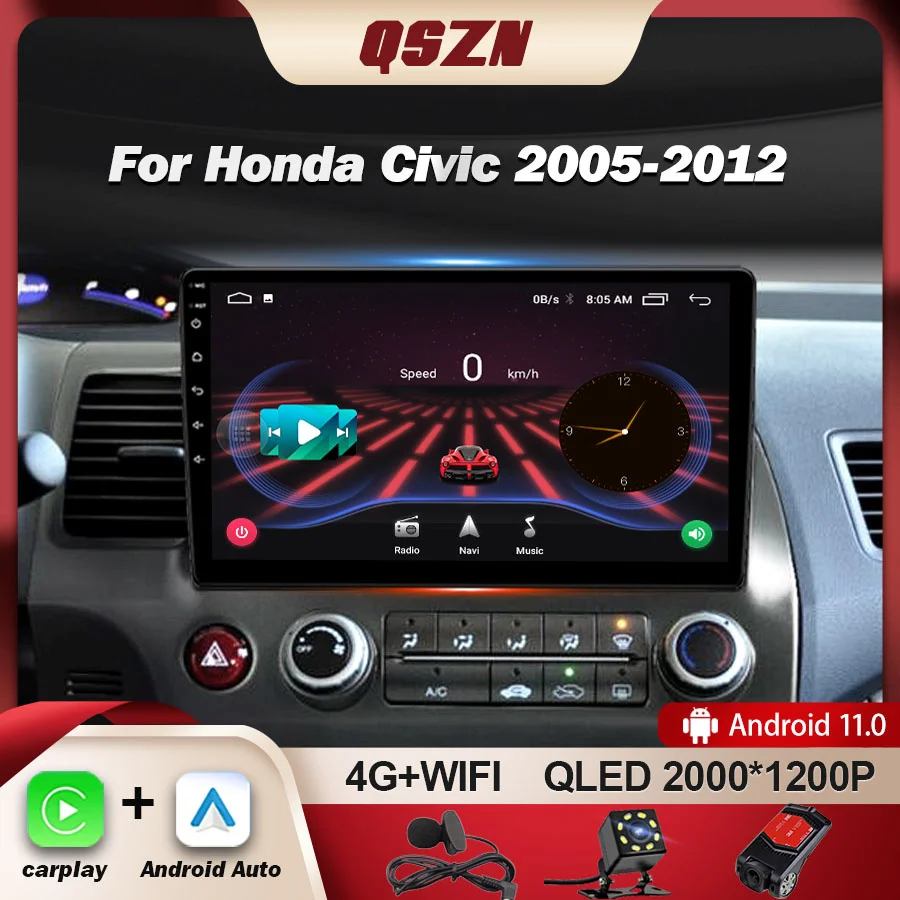 

QSZN For Honda Civic 2005-2012 Car Radio Multimedia Video Player Navigation Stereo GPS Carplay QLED DSP Android Auto Android 13