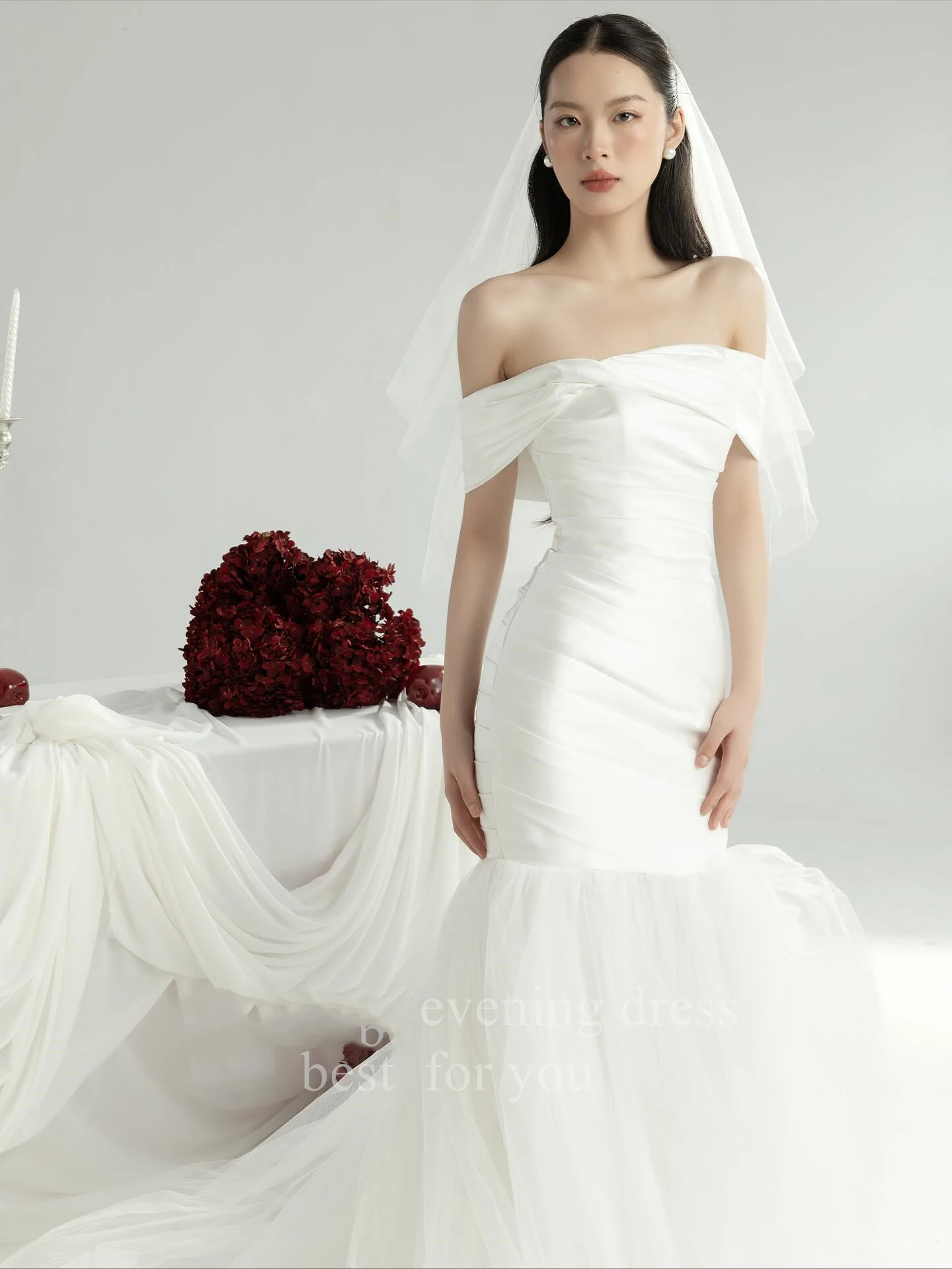 LORIE Elegant Mermaid Wedding Dresses Pleated Off The Shoulder Bride Prom Gown Floor-Length Bridal Gowns Customized