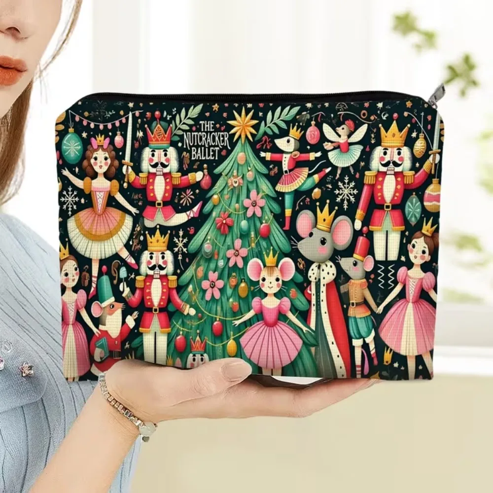 Nutcracker Ballet Canvas Zipper Pouch Christmas Print Makeup Bag Travel Cosmetic Storage Case Holiday Gift for Women Girls