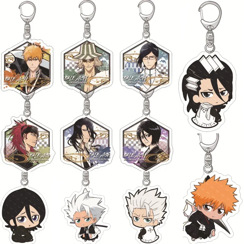 LLavero clásico de Anime acrílico lejía, moda Kurosaki Ichigo Ishida Uryuu Kuchiki Rukia, llavero con figuras de dibujos animados, colgante para bolso
