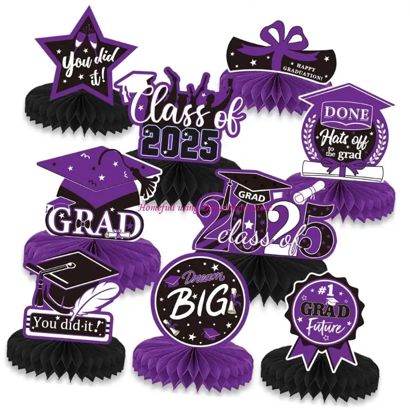Pack Of 9 Graduation Season Honeycomb Table Decorations For Parties And Celebration In Elegant Bright Color