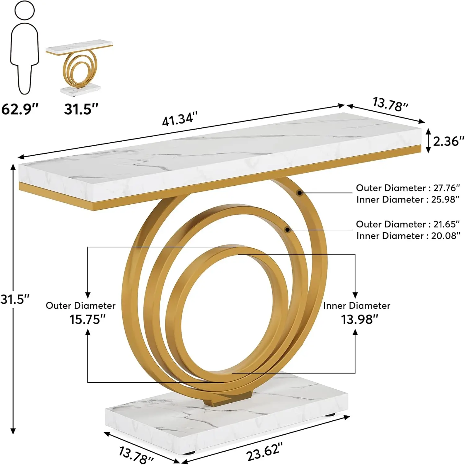 41-Inch Gold Entryway Table, Modern Console Table Narrow Long, Contemporary Accent Table for Living Room, Hallway