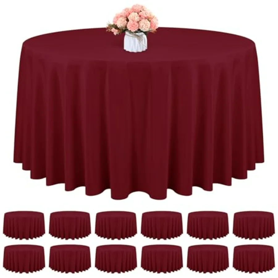 

12 Pack Round Tablecloth 90 Inch - Burgundy Polyester TableCloth for Round Table, Premium Burgundy Tableclothes Washable Fabric