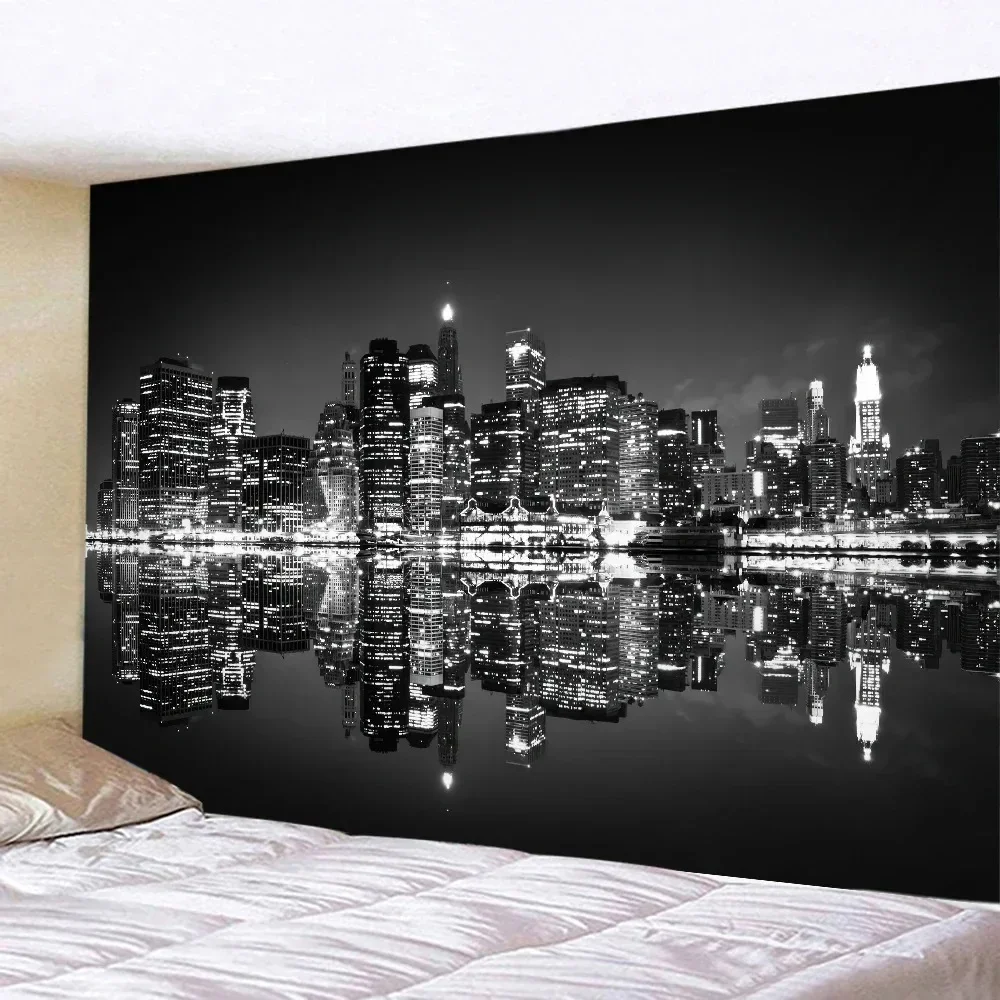 1pc New York City Night View Tapestry Hippie Wall Hanging Home Art Bohemian Decorative Tapestry Background Cloth Sheet Sofa Blan