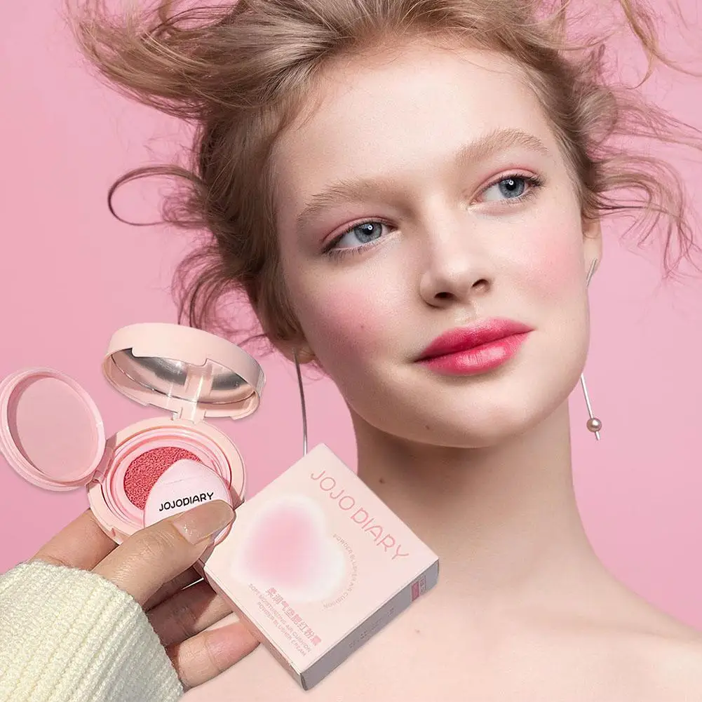 Moisturizing Air Cushion Powder Blusher Mud With Puff Blush Natural Makeup Cream Soft Blush Fog Face Cheek Whitening Bright C3F6