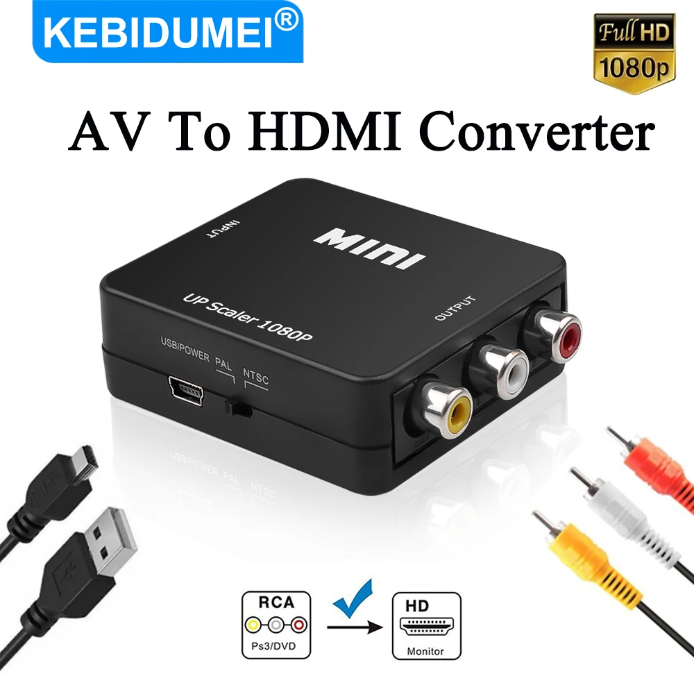 

Адаптер HD AV-HDMI, композитный конвертер RCA-HDMI, адаптер CVBS AV с кабелем USB для консоли Xbox, ПК, DVD на телевизор