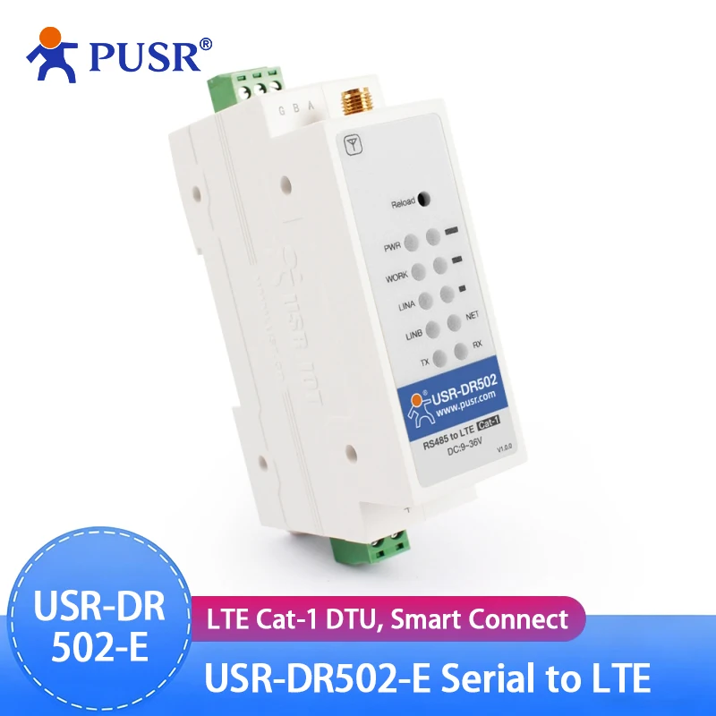 USR-DR502-E DIN-rail 4G LTE Cat 1 Modem RS485 To 4G LTE FDD Converter IoT Server Device Support MQTT