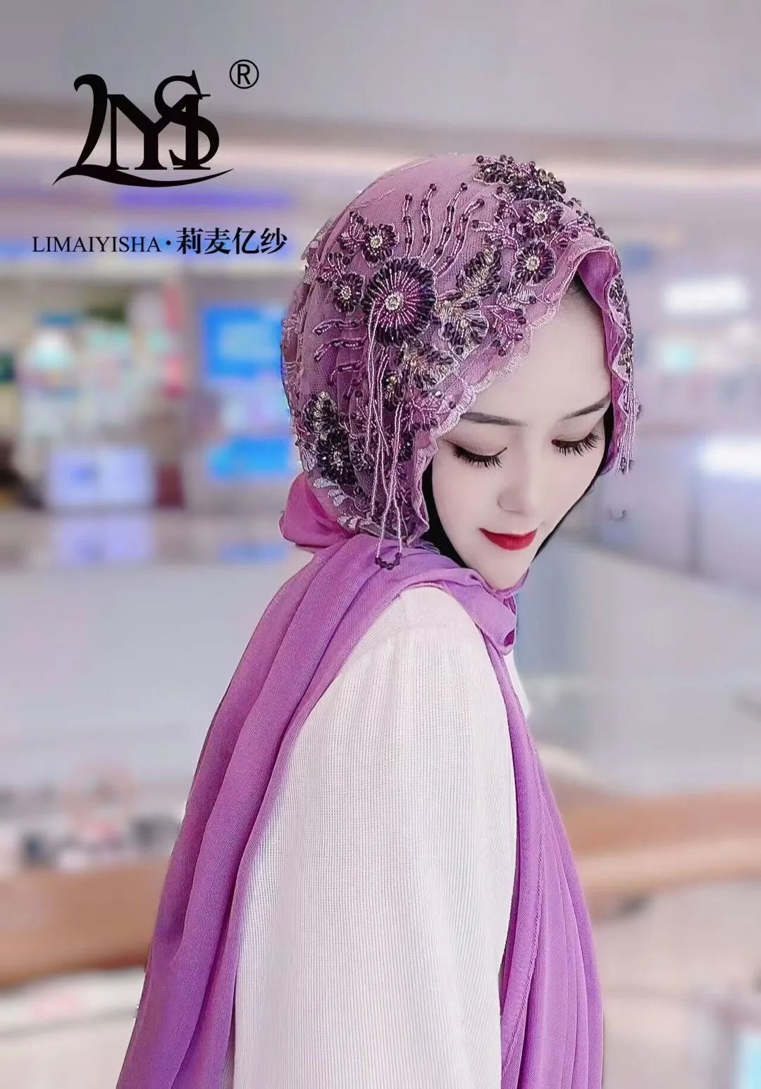 Wedding Brides Shayla Embroidery Rhinestone Women Turban Hijabs Wraps