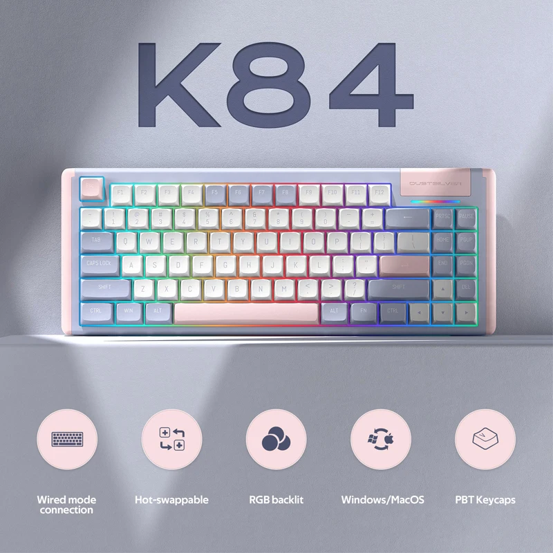 

Dustsilver K84 Mechanical Keyboard Wireless Bluetooth RGB Backlight Hot-Swappable Gamer Keyboard