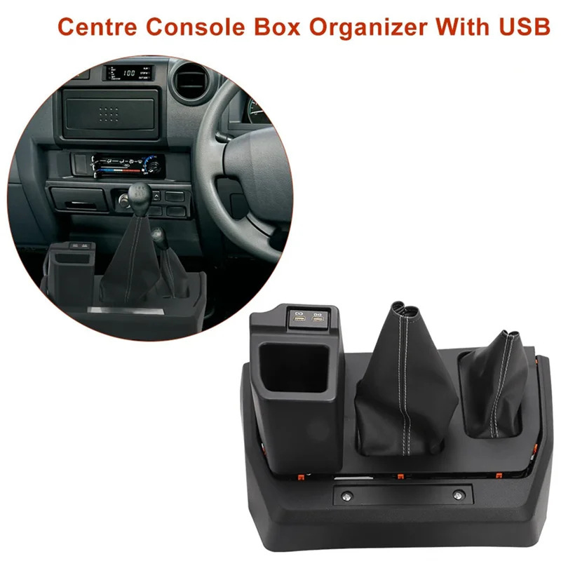 

USB Charger Centre Console Box Organizer Shift Gear Leather Boot For Toyota Land Cruiser LC70 LC76 LC79 FJ70 FJ76 FJ79