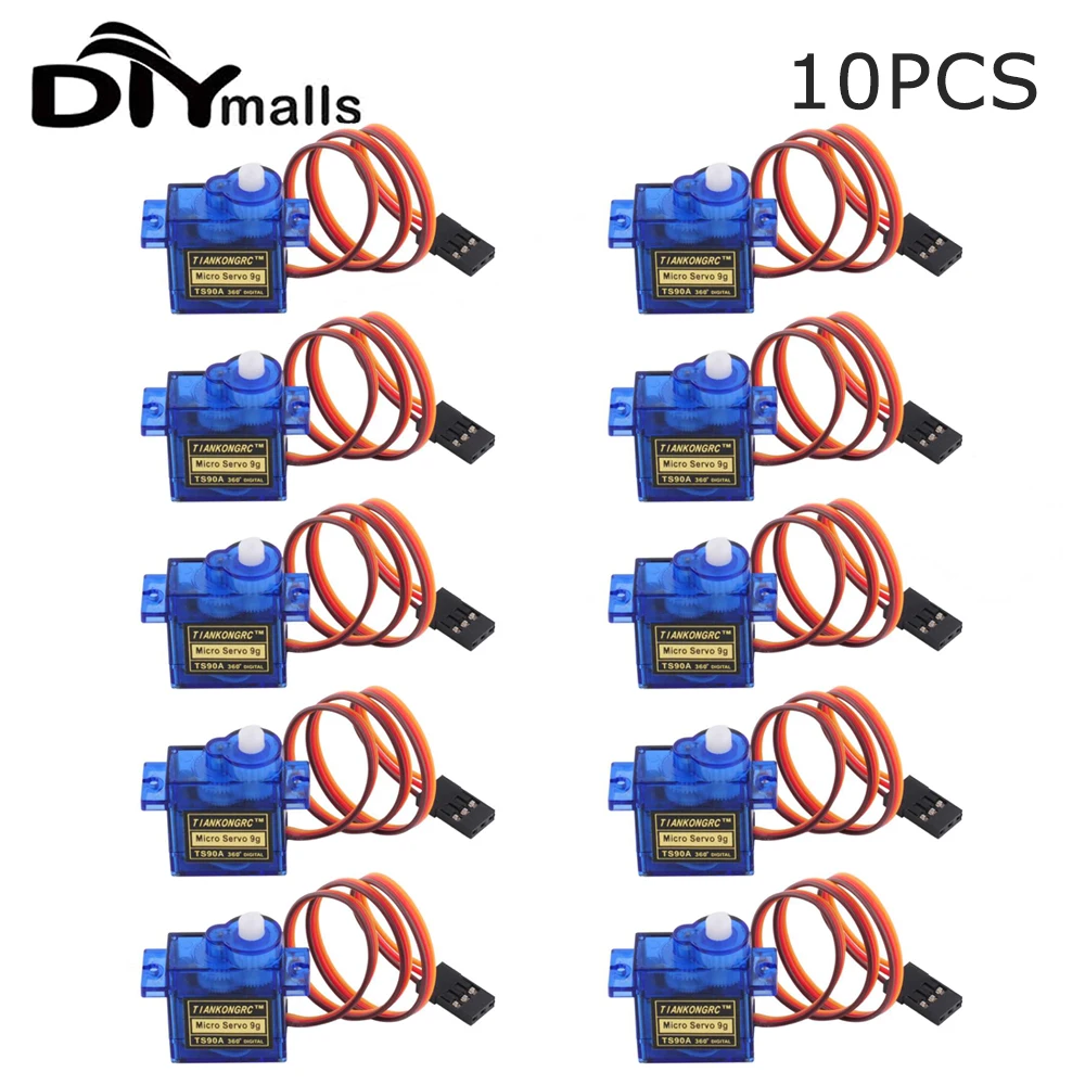 10PCS TS90A 9g SG90 Mini Micro Servo 360 Degrees Continuous Rotation Servo for RC Helicopter Airplane Car Boat for Arduino