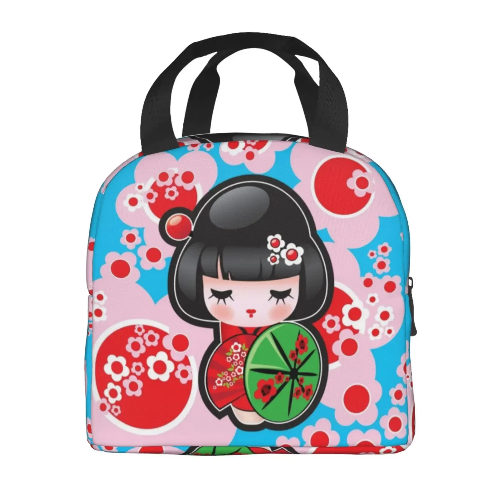 Japanese Keiko Kokeshi Doll Insulated Lunch Bag Cute Design Kimono Geisha Dolls Girls Cooler Thermal Bento Box Lunch Boxes