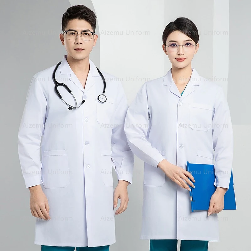 Hospital Clinical doctor work clothes men Women white Medical Uniform Nurse Costume Lab Robe Clothing Beautician Workwear Dress