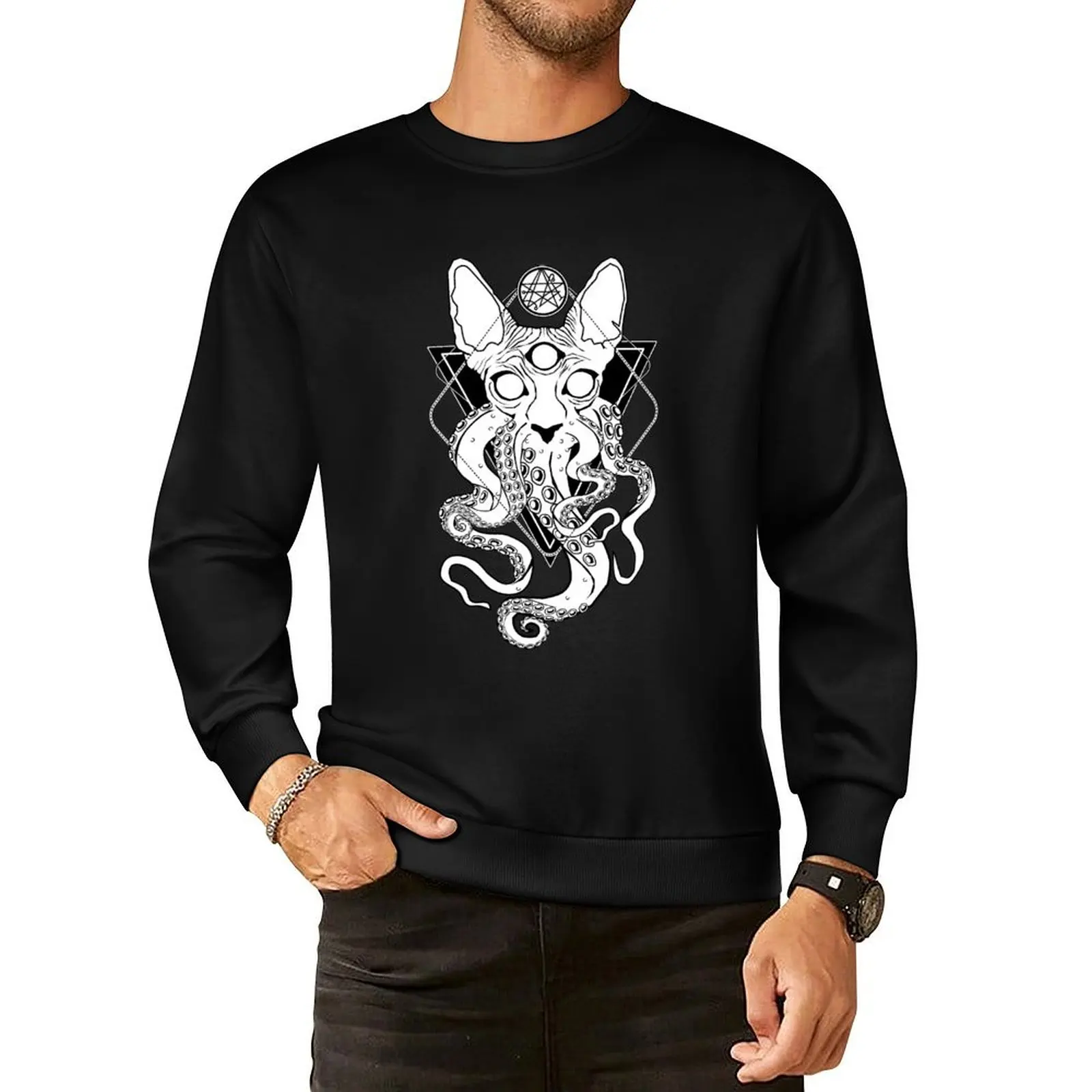 

CATHULHU - the cosmic tentacle cat Pullover Hoodie mens clothes korean clothes anime clothes sports sweatshirt man