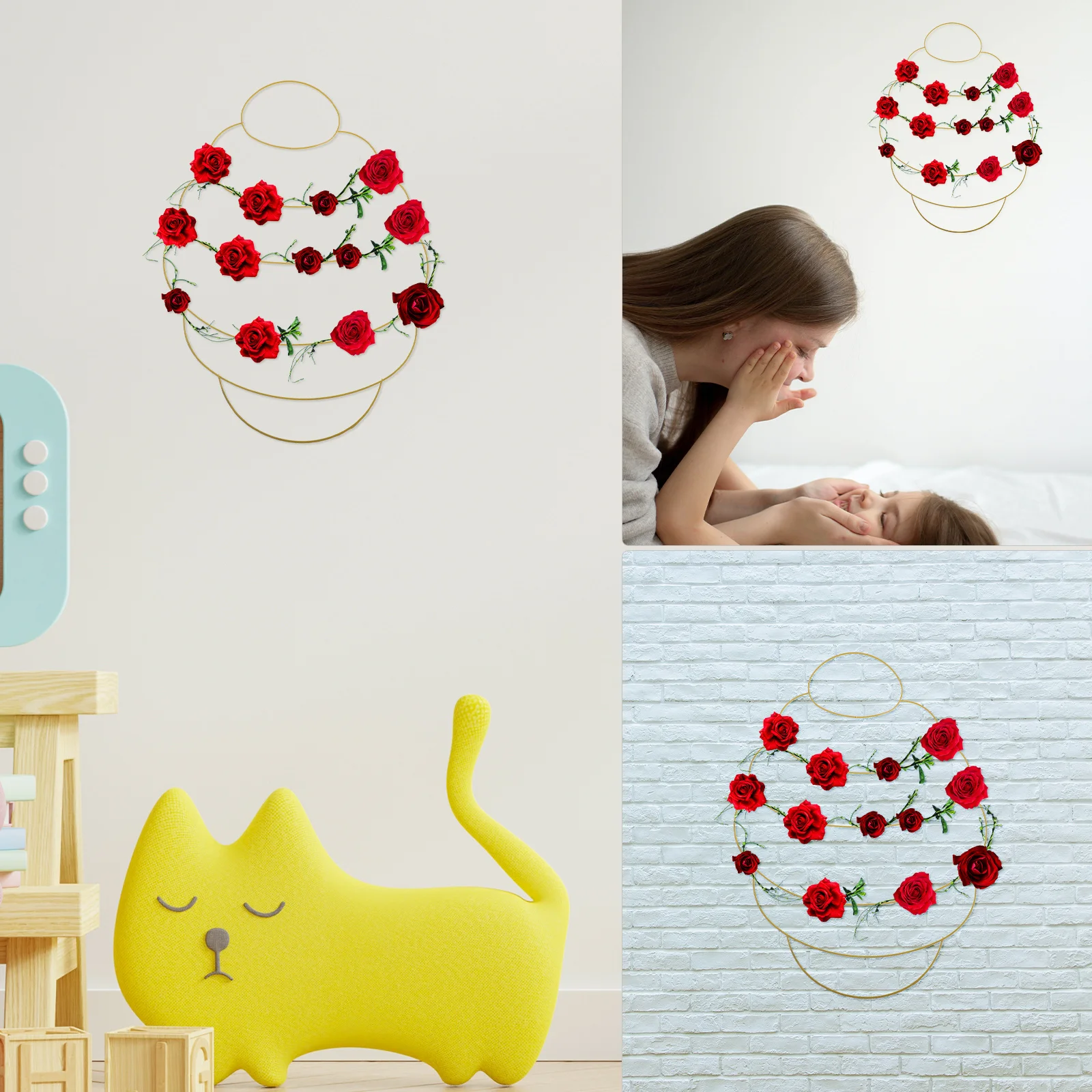 الربيع الزهور إكليل الحديد الإطار خلية النحل على شكل حلقة للباب الأمامي الديكور DIY إكليل صنع لوازم اكاليل للباب الأمامي #4