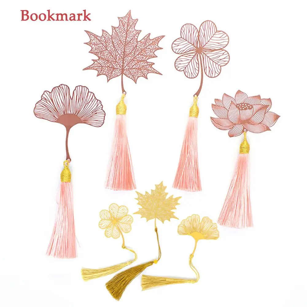 

Cute Book Holder Apricot Chinese Style Leaf Metal Bookmark Tassel