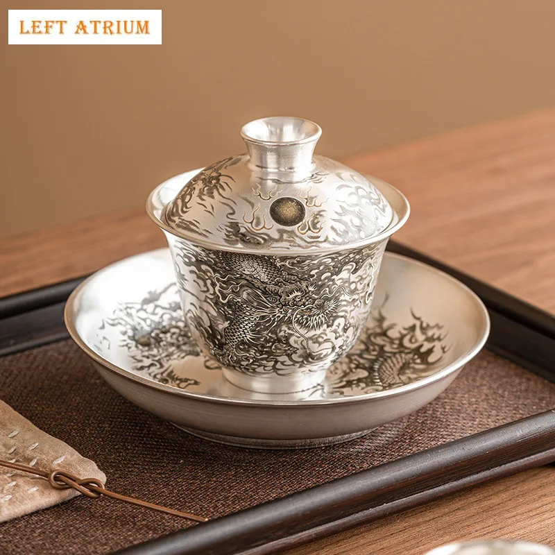 

Фарфоровый набор с серебряным покрытием Dragon Gaiwan для чайной сушки, чашка для чайной посуды, китайские миски, набор для чайной церемонии Chawan