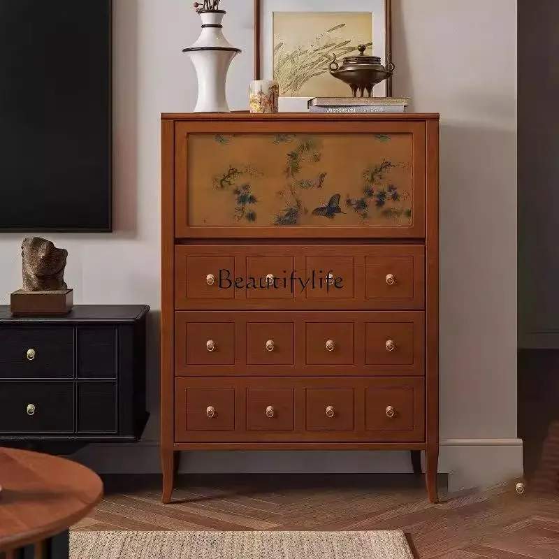 

yj5 French retro solid wood chest of drawers fragrant cloud yarn upturned door bedroom locker