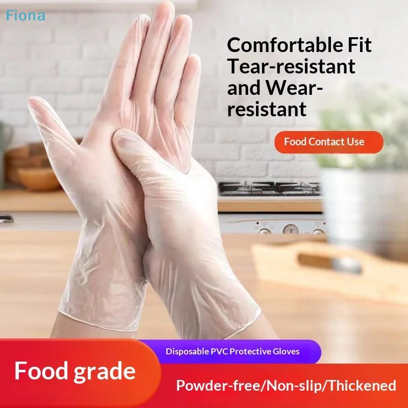 ✔ Guantes desechables de PVC transparentes y gruesos, guantes de plástico para el hogar, catering, repostería, belleza, limpieza, suministros para el hogar, 100 Uds.