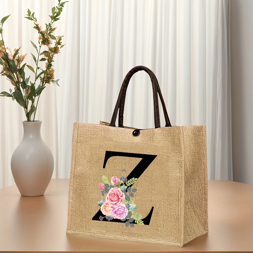 2026 New Rose Letter Printed Linen Bags, Literary and Retro Large-capacity Tote Bag, Hot-selling Purses and Handbags