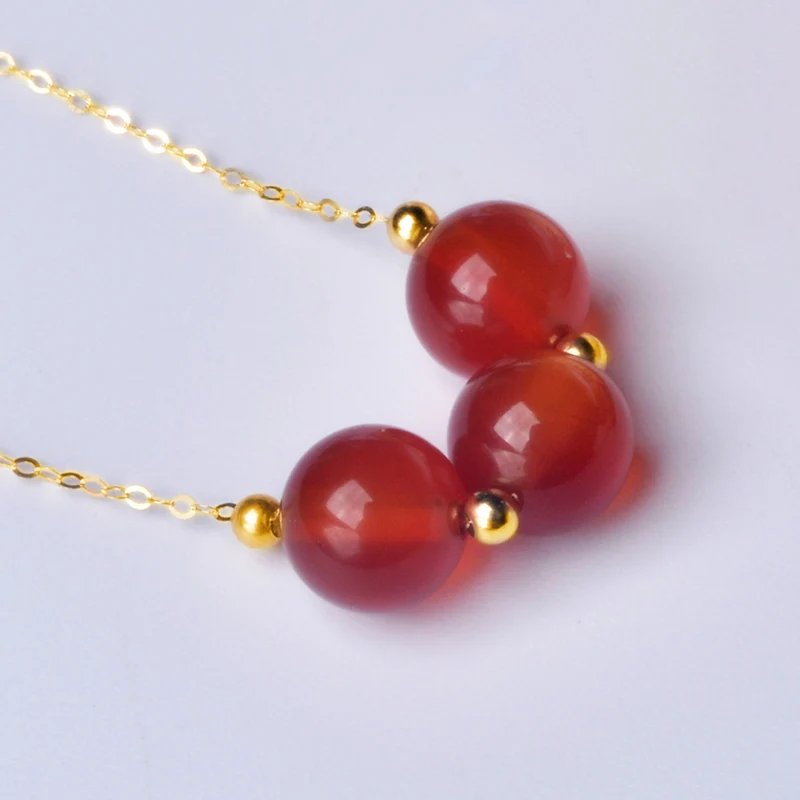 

XF800 New Real 18K Gold Pendant Necklace Red Agate Fine Jewelry Pure Au750 Chain 2mm Ball Anniversary Gift For Women X565