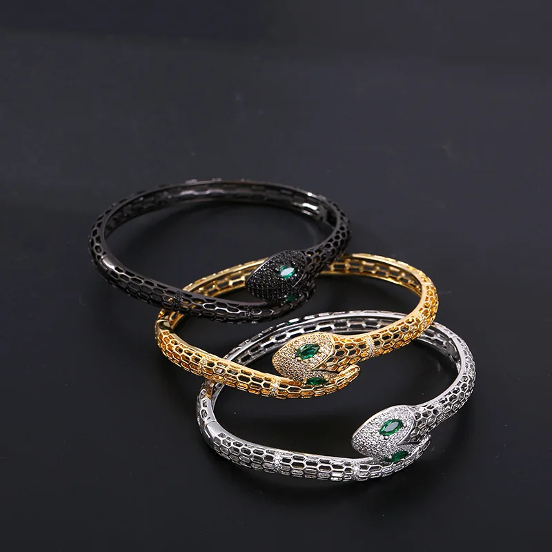 

1 Piece Copper Plated Gun Black Snake Bracelet Opening Design Fashionable Hollow Snake Bone Bracelet Women Jewelry Wholesale