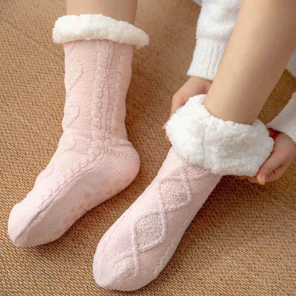 

Soft Velvet Thick Thermal Socks Anti Slip Knitted Fleece Socks Women Warm Hosiery Plush Floor Socks Home