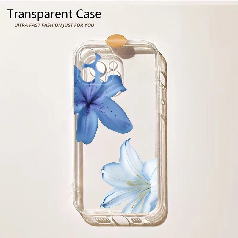 

Transparent Phone Case For Xiaomi Poco X7 Pro 5G X6 X5 X3 F3 F5 F6 F7 M6 With Light Blue Summer Flower Clear Soft Silicone Cover
