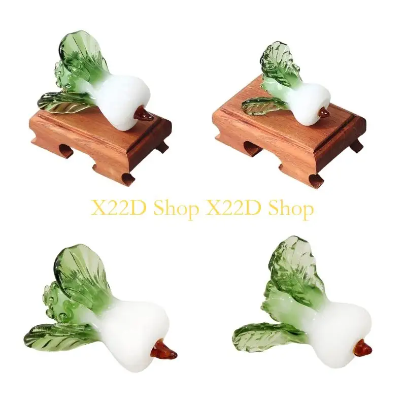 X22D Glass Chinese Cabbage Decoration Bring Good Luck for Bookshelves Display