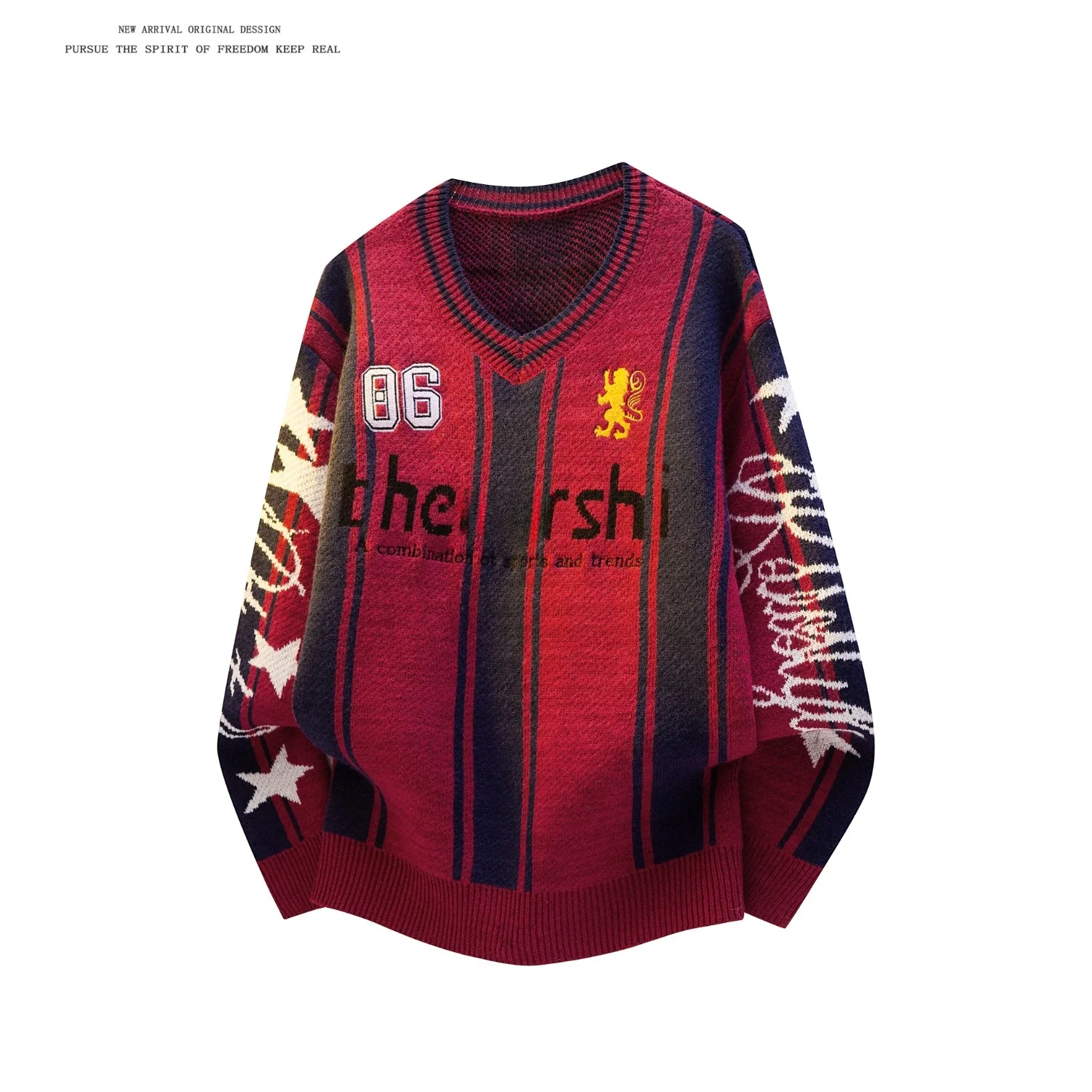 

American Street Sle Knitted Sweater V-Ne Men's Women's Casual Loose Fit Spor Leisure Faion Ball irt Coat