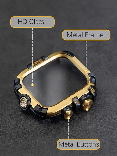 Imagen 2 del producto Caja de Metal armadura + correa para Apple Watch Series 9 8 7 6 5 Se HD vidrio resistente a caídas cubierta protectora impermeable para iWatch 44mm 45mm