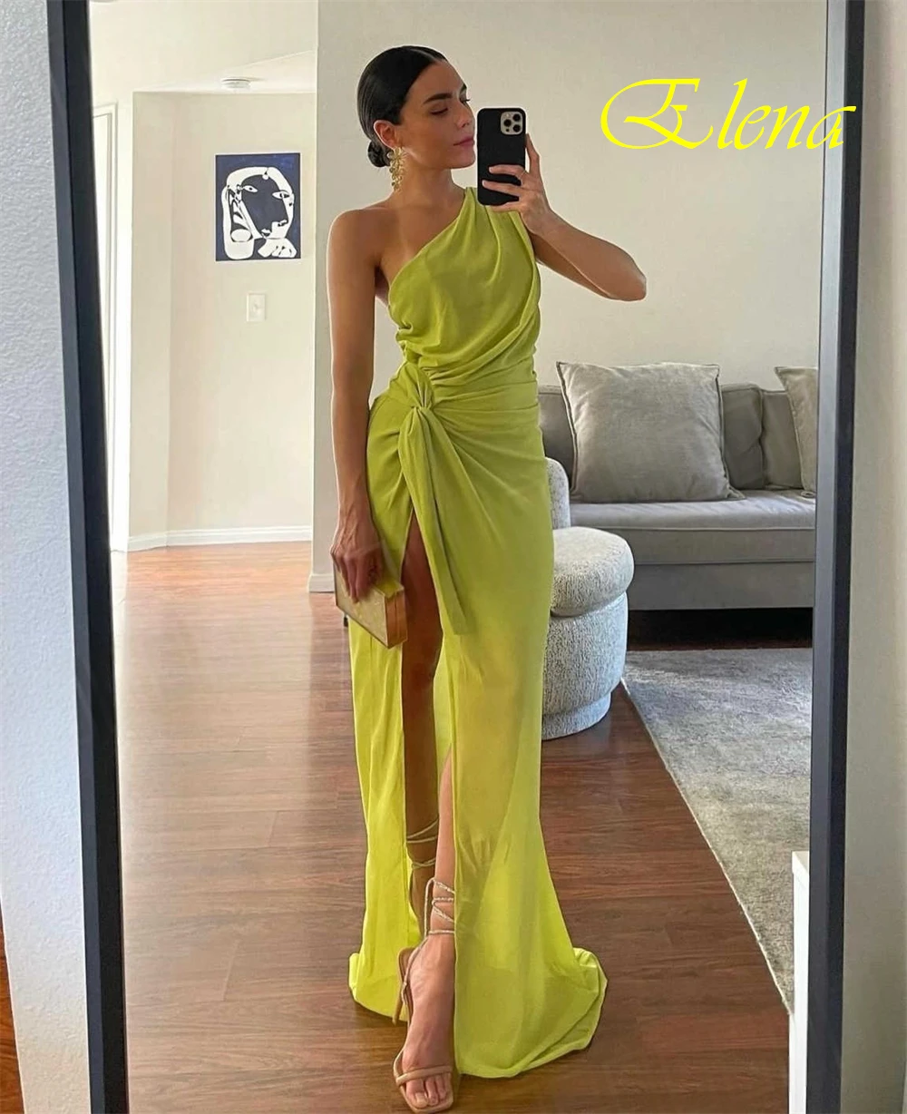 Customized Elegant Green Chiffon Evening Dress Formal One Shoulder Sleeveless Cocktail Dress Soft Straight Ruched Party Dresses