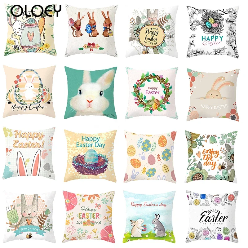 

1pc Easter Pillow Cushion Cover Bunny Pillowcase Cover Easter Party Decoration Pillow Case 45*45cm Home Sofa Car Decorative Seat