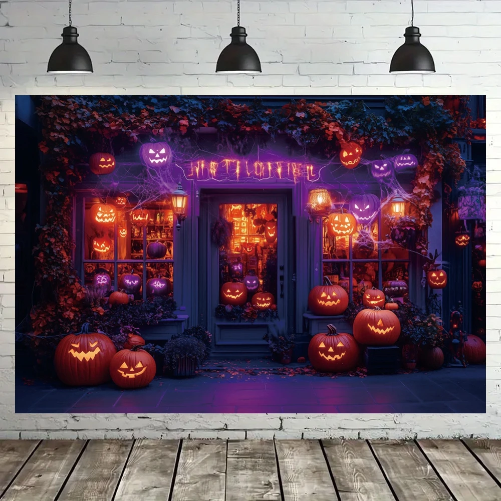 خلفيات زينة الهالوين للصور، متجر الهالوين، الخفافيش، القرع، الأشباح، ديكور حفلة عائلية، خلفية صورة للأطفال