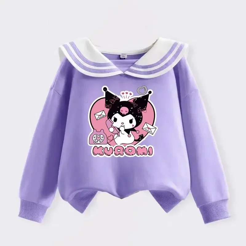 Girly Heart Kuromi Anime Kawaii Sanrio Ins Fashion felpa con cappuccio a maniche lunghe primavera Cute Children Shirt abbigliamento regali per bambini