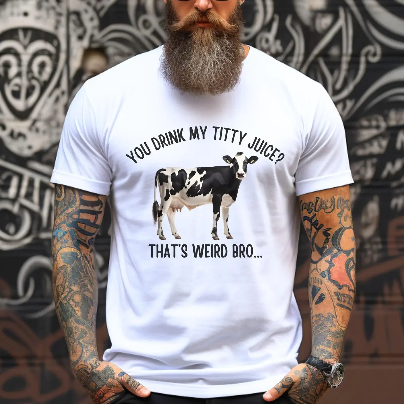 Funny Cow Meme Vegan T Shirt You Drink My Titty Juice That's Weird Bro Casual Animal Rights Activist  vintage Washed streetwear