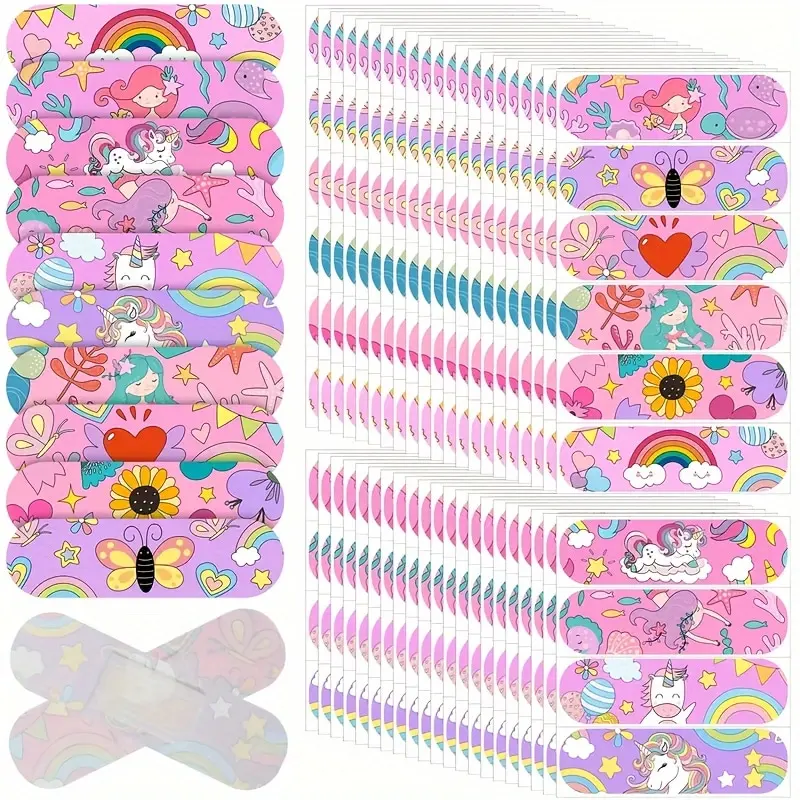 20/50 Uds. Parche de vendaje para heridas con estampado de caballos y niñas de sirena, cinta adhesiva de primeros auxilios para la piel
